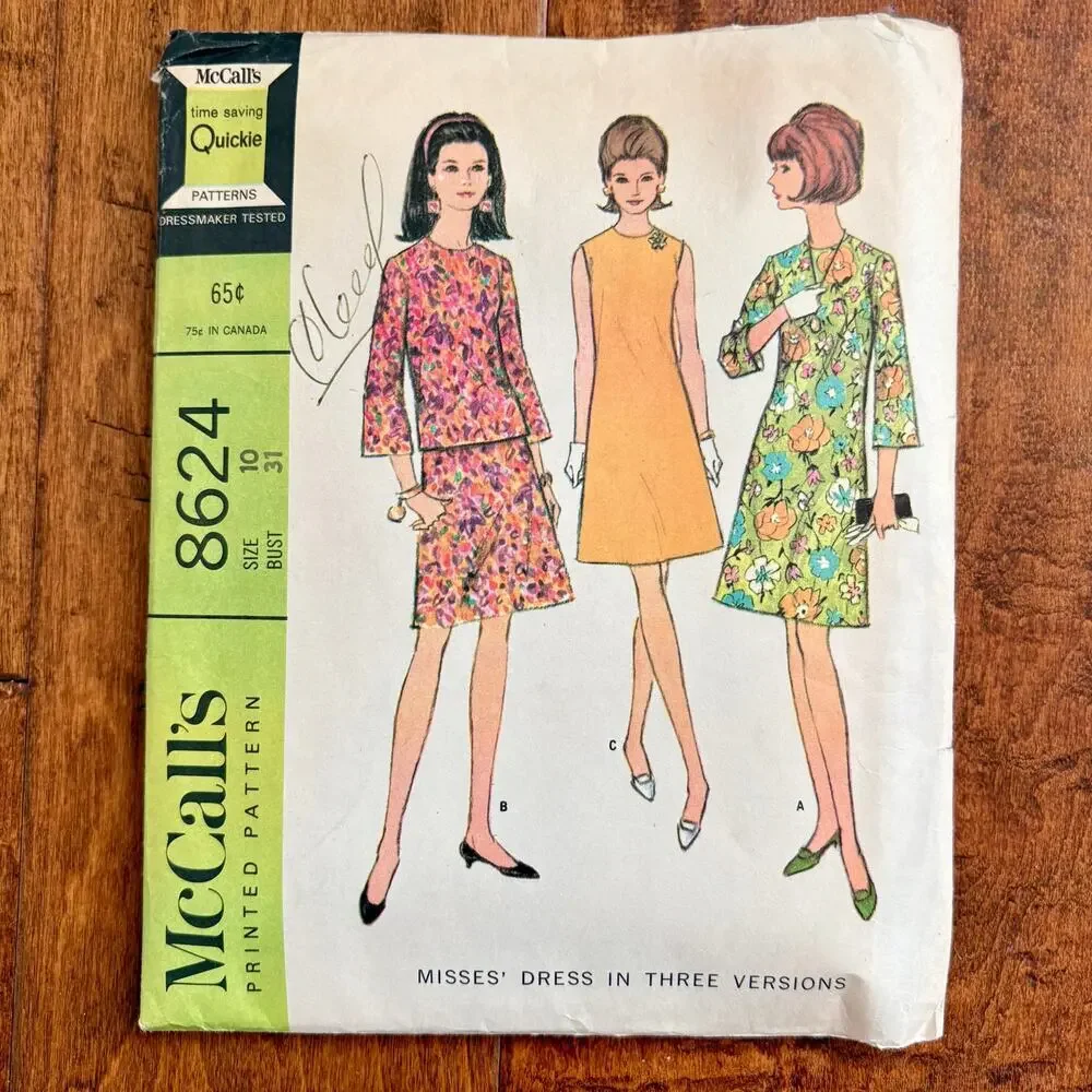 McCall's 8624 Size 10 Bust 31 Misses Dress One and Two Pc Cut Complete 1960s Mod